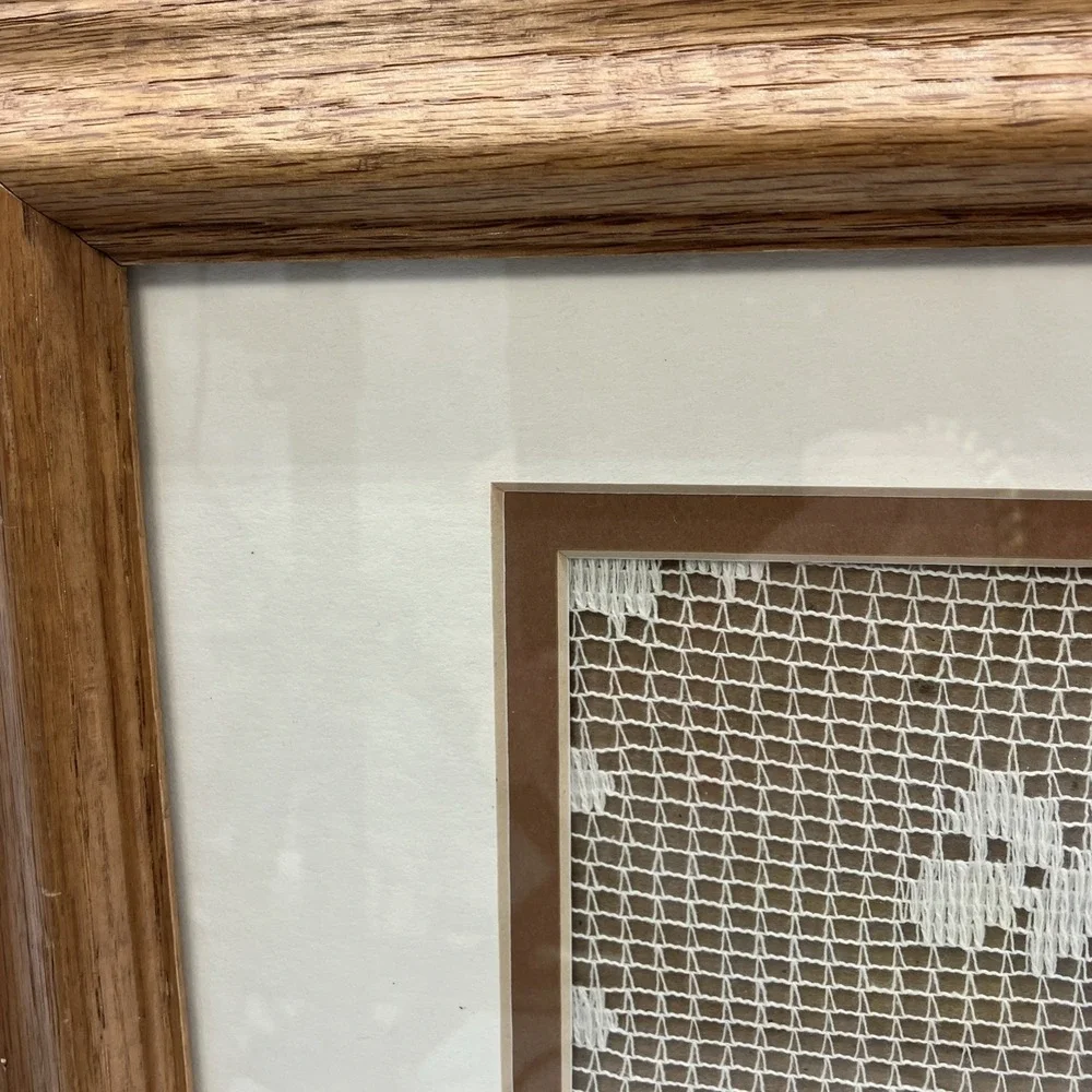 Vtg. Framed Doily Scottie Dog Scottish Terrier Butterfly Flower Wall Hanging